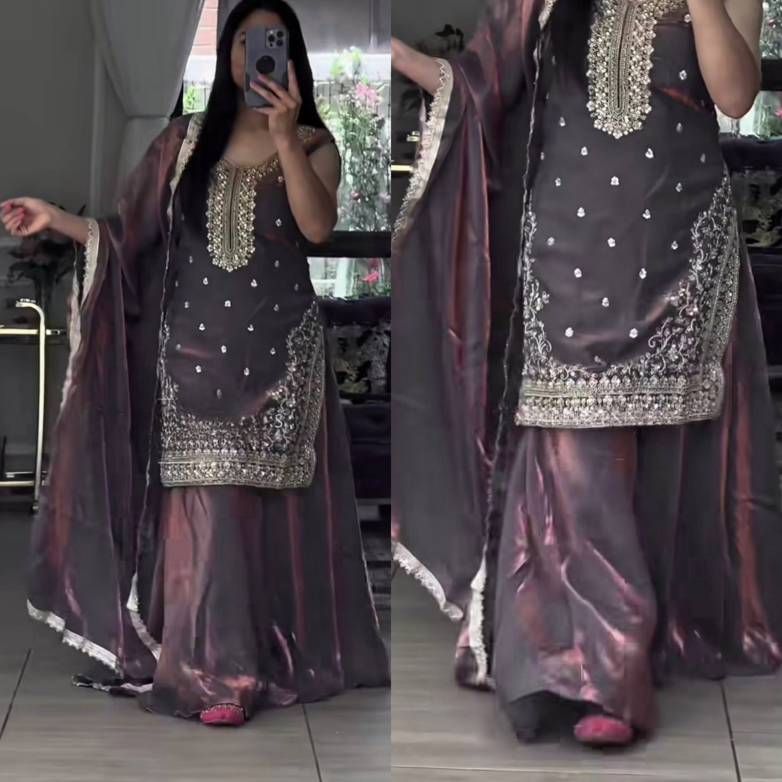 Midnight Mauve Iridescent Zari Couture